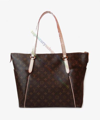  Louis Vuitton Batignolles Monogram Printing Open Pocket Beige Leather Slim Strap Brown Hot Selling Ladies Tote Bag