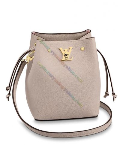 Louis Vuitton Nano Lockme Bucket Bag LV Turn Lock Apricot Leather Crossbody Bag For Ladies Spring New