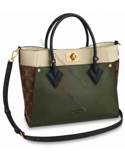  Louis Vuitton On My Side Classic Monogram Canvas Sids Golden Turn Buckle Closure Lady Green & White Bi-color Shoulder Bag