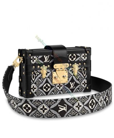  Louis Vuitton Since 1854 Petite Malle Monogran Jacquard Brass LV Kuala Buckle Women Black Leather Crossbody Bag