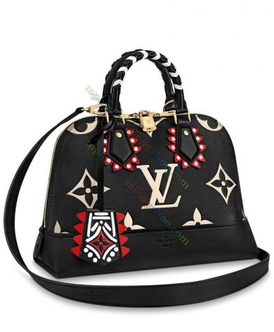  Louis Vuitton Monogram Crafty Alma PM Bicolor Braided Top Handles Flower Pattern Graffiti Detail Women Black Crossbody Bag
