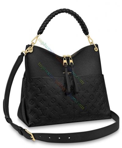  Louis Vuitton Monogram Maida Black Leather Double Zipper Monogram Embossed Women Braided Top Handle Hobo Bag M45522