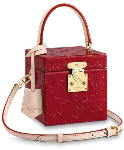 Louis Vuitton Bleecker Monogram Embossed Box Shaped S-Lock Detail Female Red Patent Leather Tote Bag