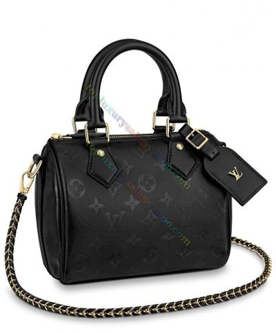 Lowest Price Louis Vuitton Monogram Speedy Embossing Braided Shoulder Strap Female Black Cowhide Leather Tote Bag