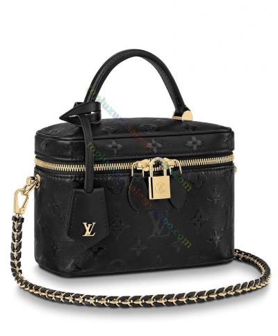  Louis Vuitton Monogram Vanity PM Chian Shoulder Strap Women Black Leather Embossing Best Selling Crossbody Bag M57118