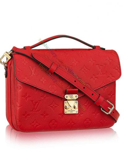 Louis Vuitton Pochette Metis Monogram Empreinte Red Leather Golden S-lock Closure Lady New Envelope Flap Tote Bag 