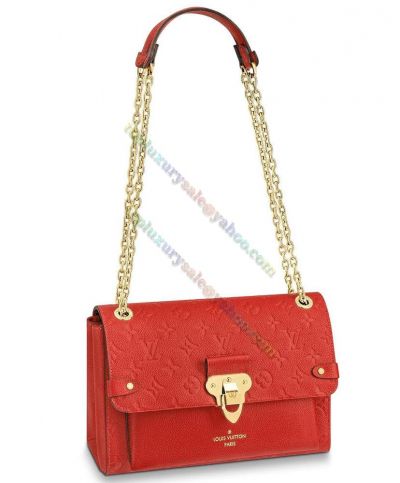  Louis Vuitton Vavin PM Monogran Printing Yellow Gold Chain Shoulder Strap Female Red Leather Celebrity Same Shoulder Bag