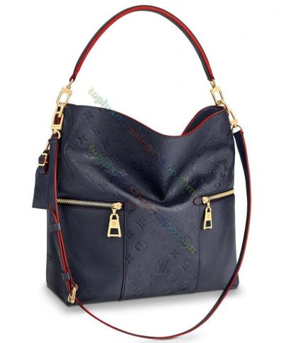  Louis Vuitton Melie Blue Leather Monogram Pattern Zipper Pocket  Celebrity Style Female Large Shoulder Bag 
