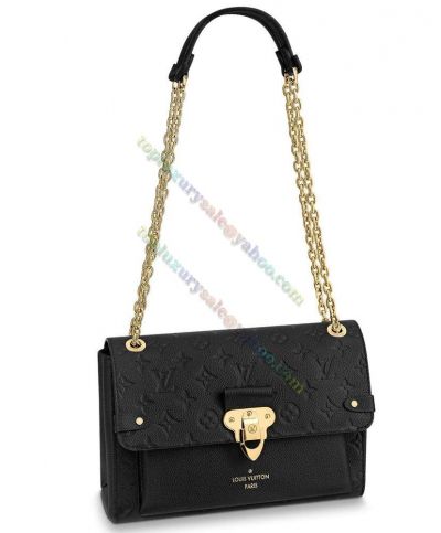 Louis Vuitton Vavin PM Black Cowhide Leather Monogram Embossed Lock Buckle Classic Ladies Chain Crossbody Bag M44151