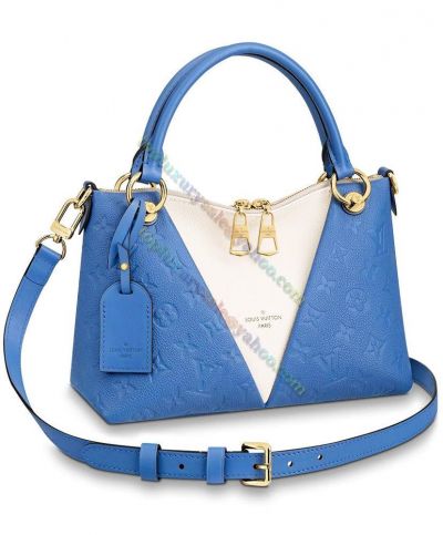 Louis Vuitton Women V Light Blue Monogram Embossed White V-Shaped Patchwork Best Quality Shoulder Bag