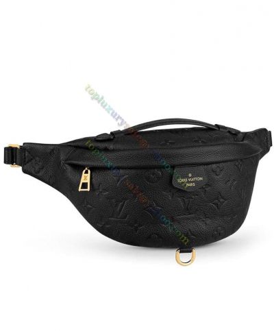 Louis Vuitton Monogram Empreinte M44812 Single Flat Handle D Ring Detail Unisex Fashion Black Cowhide Leather Bumbag 