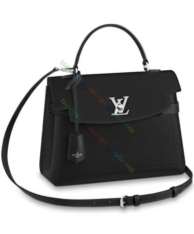 Louis Vuitton Lockme Ever M51395 Silver LV Turn Lock Single Top Handle Women Black Leather Shoulder Bag