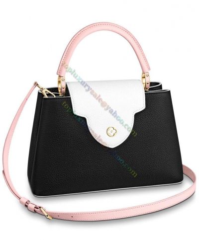  Louis Vuitton Capucines PM Black Cowhide Leather Pink Shoulder Strap White Reversible Cover Ladies Tote Bag