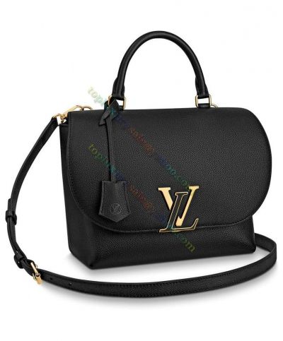  Louis Vuitton Volta Female Single Top Handle Flap Closure Enamel & Golden LV Magnetic Signature Classic Black Leather Handbag