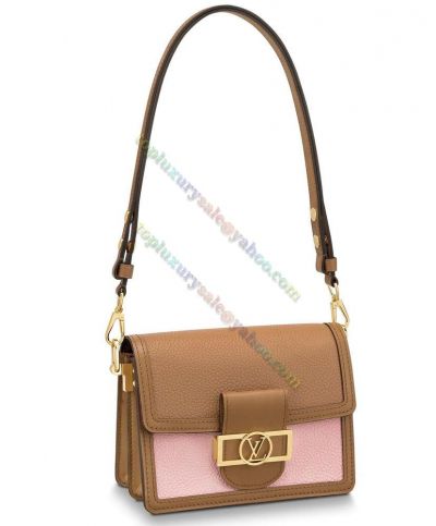  Louis Vuitton Mini Dauphine Golden LV Buckle Pink & Coffee Leather Shoulder Bag 2022 New Chain Bag 