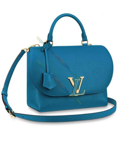  Louis Vuitton Female Volta Enamel & Golden LV Signature Rounded Single Top Handle Blue Grained Leather Top Sale Crossbody Bag