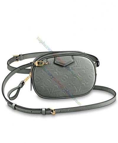 Louis Vuitton Belt Bag Golden Zipper Closure Name Tag Monogram Pattern Female Grey Patent Leather 2022 Latest Camera Bag 