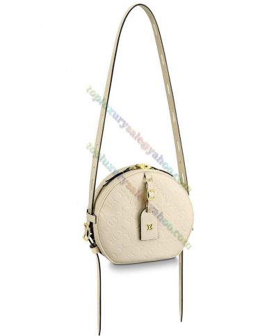Louis Vuitton Boite Chapeau Souple MM M45276 Monogram Embossing White Grainy Leather Women Double Zipper LV Crossbody Bag 