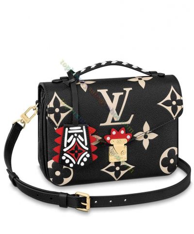  Louis Vuitton LV Crafty Pochette Metis Women Monogram S-Lock Closure Black Leather Flap Crossbody Bag M45385 Onlline