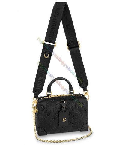 Louis Vuitton Petite Malle Souple M45393 Monogram Embossing Chain Strap Female Black Leather Single Handle Crossbody Bag USA