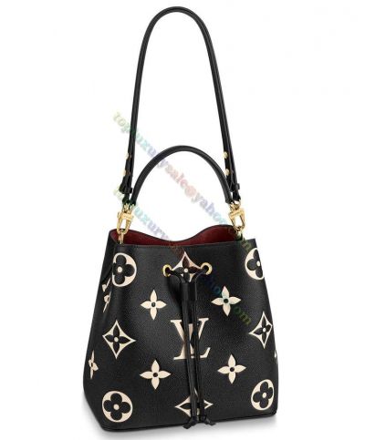  Louis Vuitton Neonoe Bicolor Monogram Empreinte Black Cowhide Leather Women New Drawstring Bucket Bag Price List M45497