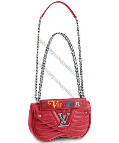 Louis Vuitton New Wave PM Chain Bag Silver-tone LV Lock Multicolor Logo Signature Red Leather Chain Bag For Ladies