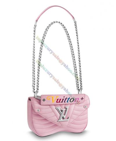 Louis Vuitton New Wave Pink Leather Colorful Logo Printing Women Spring Popular Flap Design Silver LV Lock Chain Bag