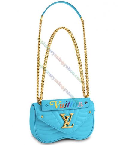Louis Vuitton New Wave Envelop Flap Colorful Logo Motif Handle Women Sky Blue Leather Crossbody Bag 2022 Latest