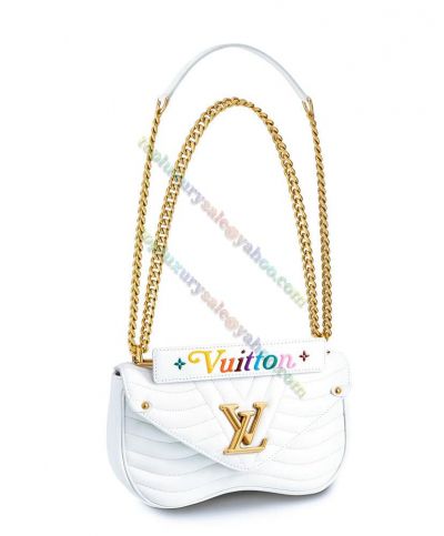 Louis Vuitton New Wave PM Golden LV Signature Women White Quilted Cowhide Leather Chain Crossbody Bag UK