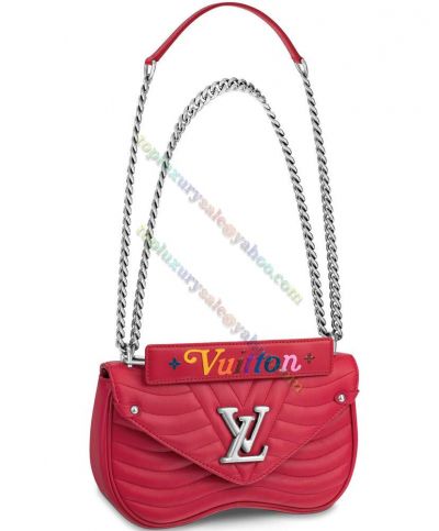  LV New Wave MM M51943 Silver Chain Shoulder Strap Triangle Flap Women's Red Quilted Leather Crossbody Bag Online