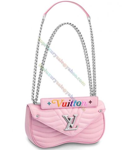 2022 Cheapest Louis Vuitton New Wave Silver LV Logo Buckle Women Flap Style Pink Quilted Leather Chain Crossbody Bag
