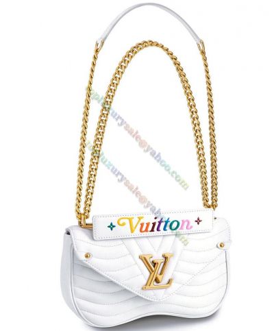 Louis Vuitton New Wave MM Chain Bag Colorful Logo Signature 2022 Latest Women White Quilted Crossbody Bag