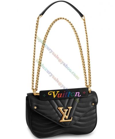 Louis Vuitton New Wave MM Black Quilted Leather LV Shaped Magnetic Female Brass Chain Bag For Sale Online