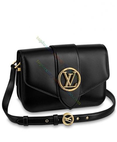 Louis Vuitton LV Pont 9 Golden Monogram Flower Signature Black Smooth Leather Center Belt Detail Female Black Shoulder Bag M55948