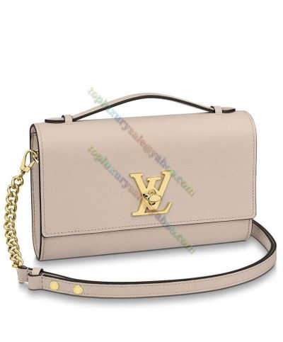 Louis Vuitton Light Lockme Clutch Female Golden LV Turn Lock Closure Flap Crossbody Bag All The Rage Grey Chain Bag