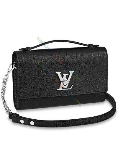 Louis Vuitton Lockme Classic Black Cowhide Leather Silver LV Turn Lock Women's Chain Clutch Bag Price List