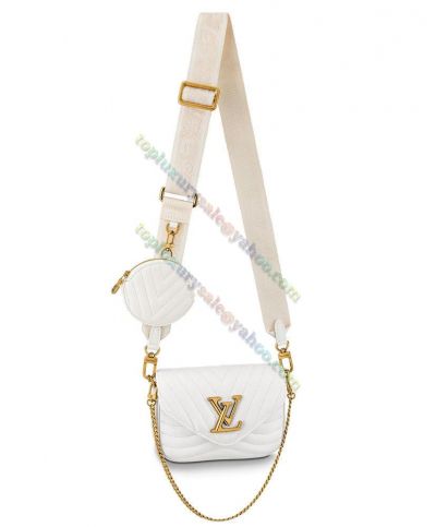 Louis Vuitton New Wave Multi-Pochette White Quilted Leather LV Buckle Women's Latest Chain Crossbody Bag