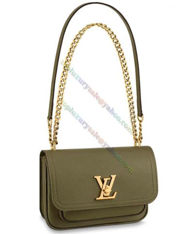 Louis Vuitton Lockme PM Chain Shoulder Strap LV Shaped Turn Lock Lady Dark Green Grained Leather Crossbody Bag Online