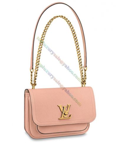 Louis Vuitton Lockme Pocket  Decoration Sliding Chain Strap LV Turn Lock Female Pink Grained Leather Flap Shoulder Bag M57071 