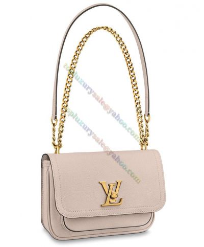  Loui Vuitton Lockme PM Yellow Gold Chain Shoulder Strap LV Turn Lock Rosybrown Leather Flap Bag For Ladies