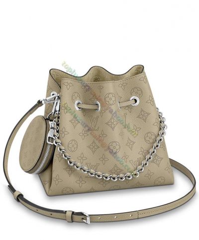 Cheapest Louis Vuitton Bella Grey Mahina Perforated Leather Round Coin Purse Women Drawstring Gray Shoulder Bag Online