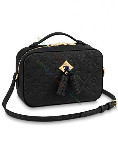 Louis Vuitton Saintonge Monogram Empreinte Leather Double Zipper Black Crossbody Bag For Ladies M44593