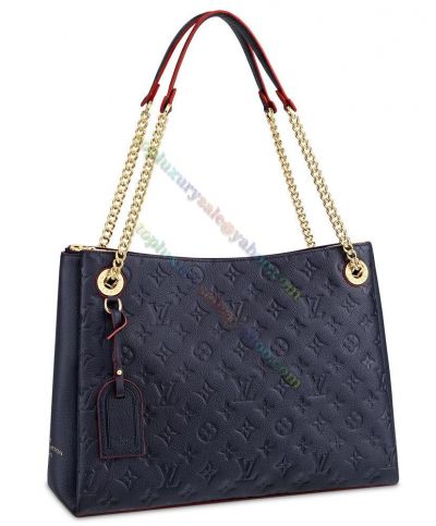 Clone Louis Vuitton Embossing Surene MM Navy Cowhide Leather Gold Chain Matching Leather Shoulder Pads Female Purses