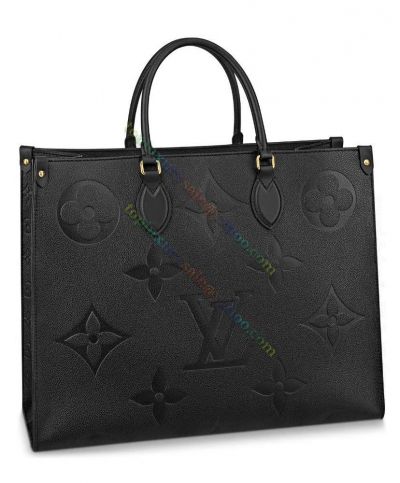 Louis Vuitton Onthego GM Monogram Embossed Female Black Cowhide Leather Tote Bag Classic Shoulder Bag M44925 