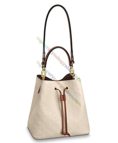 Louis Vuitton Neonoe MM Monogram Logo Embossing Classic White Cowhide Leather Female Drawstring Bucket Bag M45307 Sale Online