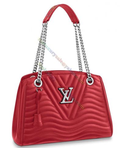  Louis Vuitton New Wave Red Quilted Leather LV Signature Female Silver Chain Bag 2022 New Tote Bag 