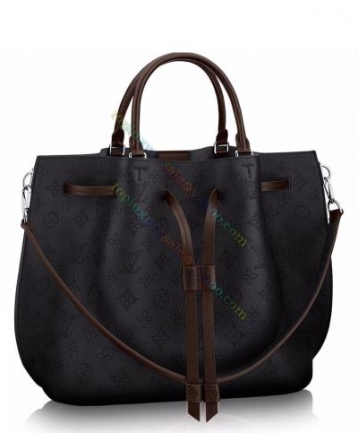 Louis Vuitton Girolata Black Cowhide Leather Perforated Monogram Printing Female High End Drawstring Crossbody Bag