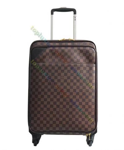 Clone Louis Vuitton Pegase Legere Damier Pattern Unisex Business Style Brown Canvas Yellow Gold Plated Hardware Rolling Luggage