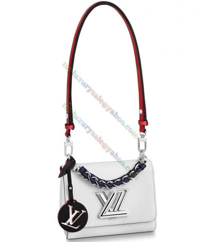  Louis Vuitton Twist MM Braided Top Handle Silver-tone LV Signature Women White Epi Leather Sweet Style Flap Bag