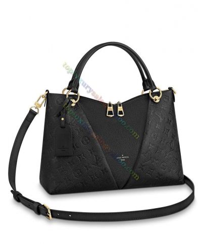 Louis Vuitton V Tote Monogram Empreinte Leather Black Grainy Leather Double Zipper Shoulder Bag M44421For Ladies